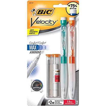 BIC Velocity Max Mechanical Pencils, With Colorful Barrel, Medium Point (0.7mm), 2-Count Pack Mechanical Pencils With Erasers and Lead Refills - size: 2 Count (Pack of 1), style: Thick Point