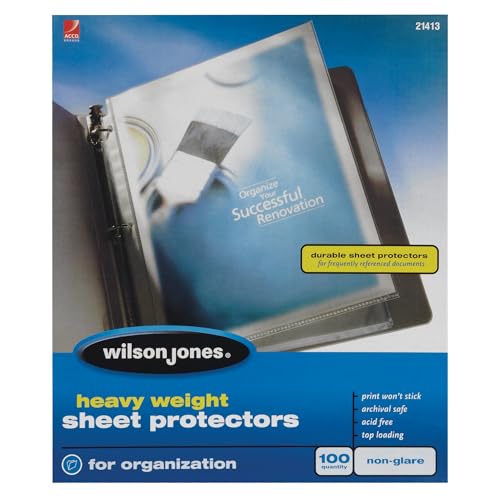 Wilson Jones Sheet Protectors, Heavy Weight, Top-Loading, Non-Glare, 100 Sheets/Box (W21413) - size: 100/Box, style: Non-Glare