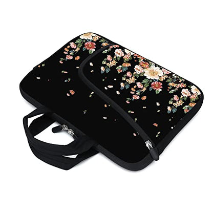 11.6-12.2 Inch Laptop Sleeve Case - Chromebook, Ultrabook, Notebook, Tablet Neoprene Handle Case for Men Women - Two Pockets Fit Apple MacBook Air, Samsung, Acer, HP, DELL (Flowers) - color: Flowers