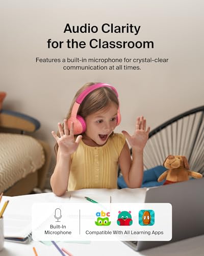 Belkin SoundForm Mini w/Case - Wireless Bluetooth Kids Headphones with 30H Battery Life, 85dB Safe Volume Limit, Built-in Microphone - Kids On-Ear Earphones for iPhone, iPad, & More - Pink - color: Pink, style: Wireless (USB-C) + Case