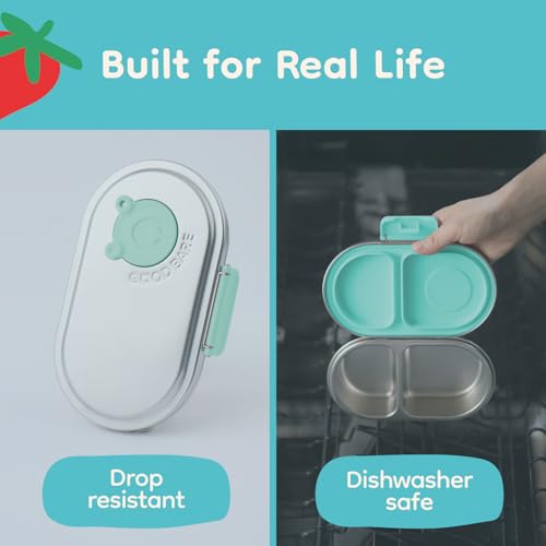 Good Bare Stainless Steel Snack Container for Kids | 2-Compartment Metal Bento Box | Removable Silicone Seal, BPA-Free | Leak-Resistant, Dishwasher Safe | Updated Easy-Open Latch - color: Mint Green