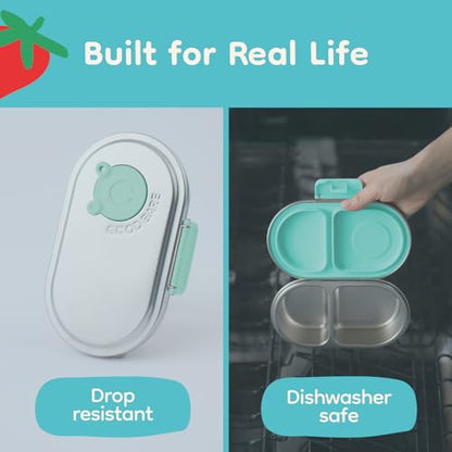 Good Bare Stainless Steel Snack Container for Kids | 2-Compartment Metal Bento Box | Removable Silicone Seal, BPA-Free | Leak-Resistant, Dishwasher Safe | Updated Easy-Open Latch - color: Mint Green