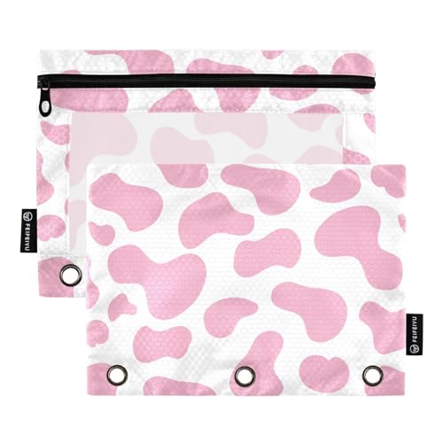 Cow Pencil Pouches for 3 Ring Binder2 Pack | Ring Binder Pencil Case With Zipper Reinforced GrommetsPencil Bags for Office Organizers - color: cow