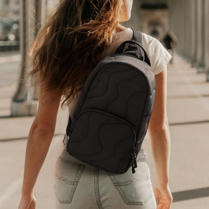 tomtoc 10L Puffy Sling Backpack with Padded Compartment for MacBook Neo A18 | Lightweight Quilted Crossbody Bag for 11-inch iPad Air/Pro, Nintendo Switch 2, Puffer Travel Chest Daypack for Women Girls - color: Lavascape