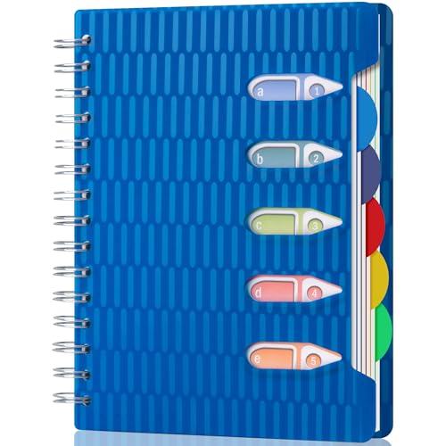 CAGIE 5 Subject Spiral Notebook with Dividers 5x7 | Small Notebook, College Ruled, 100 gsm, Notebooks with Tabs, for Work, School,Office, Note Taking, Black - color: Blue, size: A5