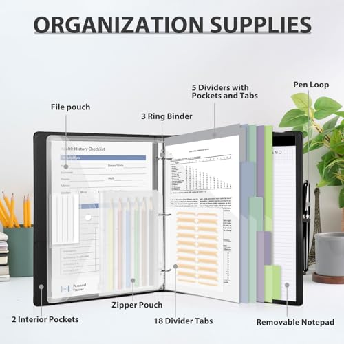 3 Ring Binder with Clipboard,1 Inch Binders with Notepad&5 Dividers with Pockets, Labels,PU Clipboards for School Office(Black,Letter Size) - color: Black, size: Letter Size - 1 Inch