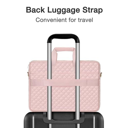 MOSISO 17-17.3 inch Laptop Bag, Laptop Briefcase Messenger Compatible with Dell, HP, Lenovo, Asus, Acer, Alienware, Square Quilted Computer Bag Work Office Business with 3 Pockets&Strap, Pink - color: Pink, size: 17.3 inch