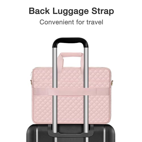 MOSISO 15-16 inch Laptop Bag, Laptop Briefcase Messenger Compatible with MacBook Pro 16/Air 15, HP, Dell, Lenovo, Square Quilted Computer Bag Work Office Business with 3 Pockets&Strap, Pink - color: Pink, size: 16 inch