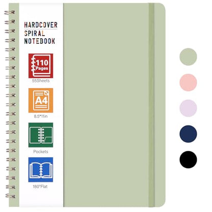 LABUK Spiral Notebook 8.5 x 11, A4 Hardcover Notebooks for Women, 55 Sheets 110 Pages Large Journal for Work, School, (Green) - color: 1-green, style: A4