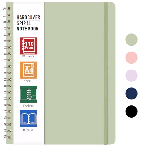 LABUK Spiral Notebook 8.5 x 11, A4 Hardcover Notebooks for Women, 55 Sheets 110 Pages Large Journal for Work, School, (Green) - color: 1-green, style: A4