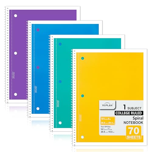 Yeplan Spiral Notebooks 4 Pack, College Ruled Notebook Paper, 1 Subject Notebook for School & Work, 8" x 10-1/2", 70 Sheets per Notebook, 4 Assorted Colors - color: Aesthetic