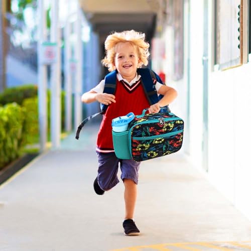 RHCPFOVR Kids Lunch Bag - Insulated Lunch Box for Boys Girls,Washable Lunch Bag and Reusable Toddler Leak-proof Lunchbox for School and Daycare - color: Black Dinosaur
