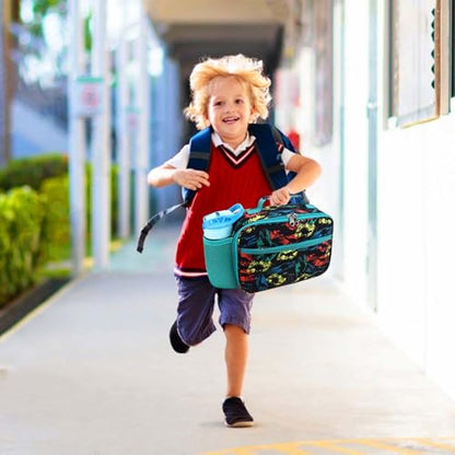 RHCPFOVR Kids Lunch Bag - Insulated Lunch Box for Boys Girls,Washable Lunch Bag and Reusable Toddler Leak-proof Lunchbox for School and Daycare - color: Black Dinosaur