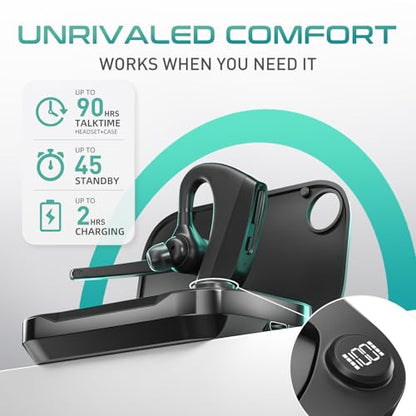 Herloreen Bluetooth Headset with Mic for Work, Wireless Earpiece for PC Laptop and Phone, Noise Canceling Mic, 48H Talk Time, Charging Case, for Call Center, Remote Work, Trucker - style: Headset + Charge Case-K30