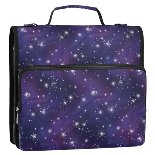 Kigai Starry Nebula 3 Ring Zipper Binder Organizer, Large Capacity Binder Bag Holds 500 Sheets, Water Resistant Multi-Pocket Binder with Shoulder Strap for School Office Teachers