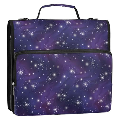 Kigai Starry Nebula 3 Ring Zipper Binder Organizer, Large Capacity Binder Bag Holds 500 Sheets, Water Resistant Multi-Pocket Binder with Shoulder Strap for School Office Teachers
