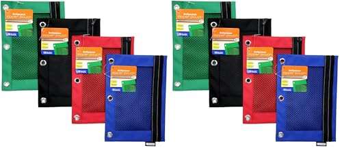 BAZIC Pencil Pouch 3 Ring Binder Pouch w/Rivet Enforced Rings Holes, Assorted Color Mesh Window Zipper Pouches, 1 Unit, Random Color (Pack of 2) - size: 2-Pack