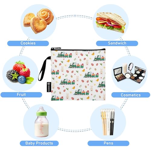 Reusable Food Storage Bags Easter Rabbit 3 Pack Set Lunch Bag Compact Sandwich Snack Bag Small Medium Large for Lunch, Travel & Organization - color: Bag 24