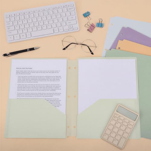 EOOUT 24pcs 3 Hole Punch Folders with 2 Pockets, Plastic File Folders for 3 Ring Binder, with Pocket and 2 Card Slots, Heavy Duty Poly Folders for School Office Supplies - color: Pastel, style: 24pcs