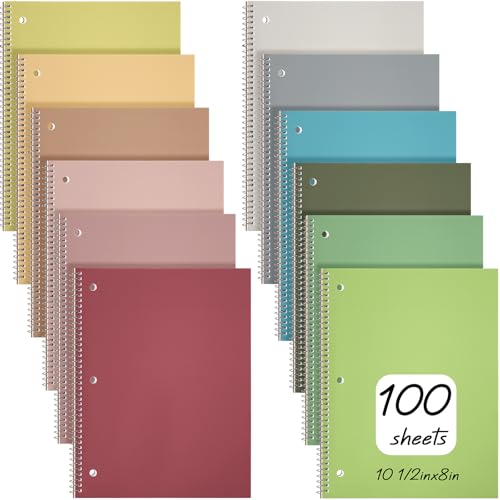 Teling 12 Pcs 1 Subject Spiral Notebook for Work College Ruled 8 x 10 1/2 Inch Spiral Journal Notebook 3 Hole Punched Paper Easy Tear Line 100 Sheets Office Study Supplies (Gemstone Color) - color: Gemstone Color
