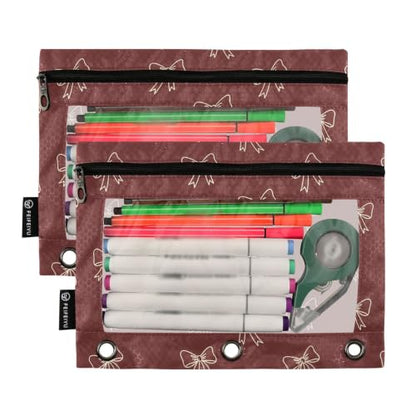 Gredecor 3 Ring Binder Pencil Pouch, Burgundy Maroon Bows Zippered Pen Case Pouches with Clear Window, 2 Pack Stylish Office & School Supplie - color: Burgundy Maroon Bows