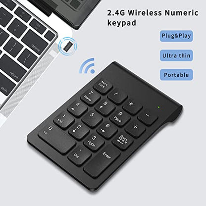 cimetech Wireless Number Pad, 2.4G Numeric Keypad Numpad with USB Receiver, 18 Keys Portable Mini Keyboard for Laptop Notebook, Desktop, Surface Pro, PC - Black - color: 2.4G-Black