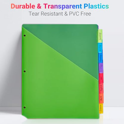 8-Tab Dividers for 3-Ring Binders, 16 Counts 3 Holes Index Dividers with 2 Pockets, Insertable 8 Tabs Binder Divider for 0.5''/1''/2''/3'' Inch Binders, 8 Colors