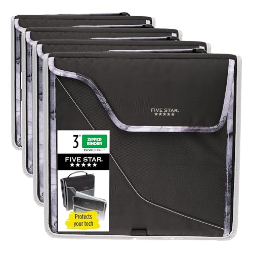 Five Star Zipper Binder, 3 Inch 3-Ring Binder with D Rings, Removable Padded Case, 5-Tab Expanding File and Multi-Use Strap, 850 Sheet Capacity, Black/Gray (29296IT8) (Pack of 4) - color: Black/Gray, size: 3 Inch (Pack of 4)