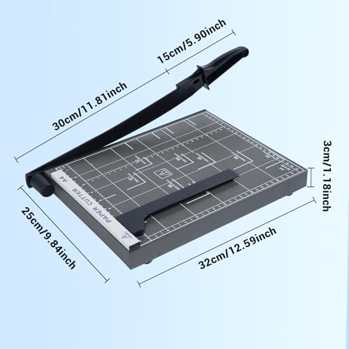 Guillotine Paper Cutter, 12" Cut Length Paper Trimmer with Sharp Blade and Metal Base, 12 Sheets Capacity with Safety Guard, Precision paper slicer for Cutting Paper, Card,Photos,Vinyl