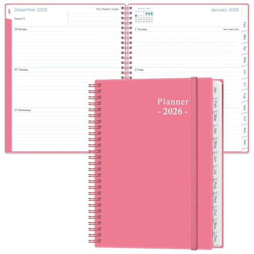 2026 Planner - Planner 2026 from January 2026 to December 2026 with 12 Monthly Tabs, Flexible Cover, Inner Pocket, 8.5" x 11", Pink - color: Pink, size: 8.5" x 11"
