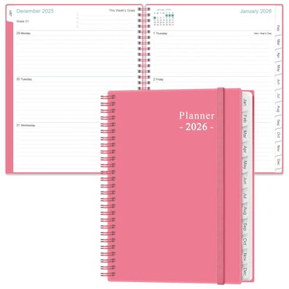 2026 Planner - Planner 2026 from January 2026 to December 2026 with 12 Monthly Tabs, Flexible Cover, Inner Pocket, 8.5" x 11", Pink - color: Pink, size: 8.5" x 11"