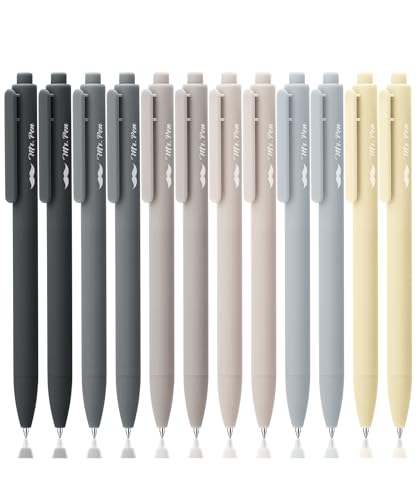Mr. Pen- Retractable Gel Pens, 12 Pack, Black Ink | Monochrome Elegance Barrel, Fine Point 0.5mm, Fast Dry, Smooth Writing, Cute Pens for Drawing - color: Monochrome Elegance Barrel, Black Ink, size: 12 Pack