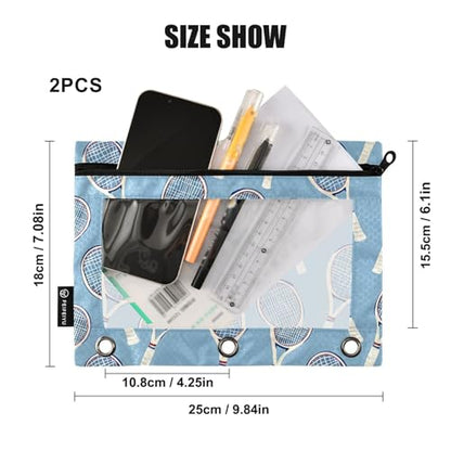 ALAZA Tennis Racket Blue Pencil Pouch for 3 Ring Binder 2 Pack Zipper Binder Pencil Bag Case with Clear Window Office Supplies - color: multi714