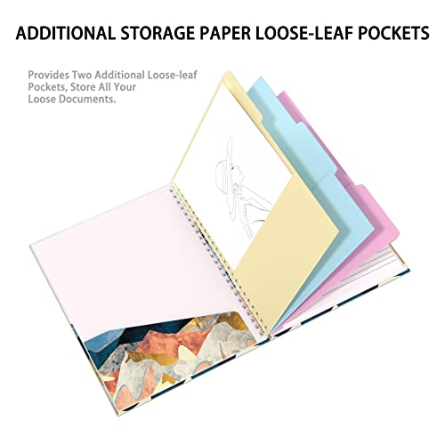 Rimilak Spiral Clipboard Folio with Refillable Lined Notepad, 14.5 x 9.8 In, Hardcover Cover with 5 Interior Pockets, Elastic Band and Pen Loop Series. Cute Stylish Clipfolio, Watercolor Sunset - color: Watercolor Sunset