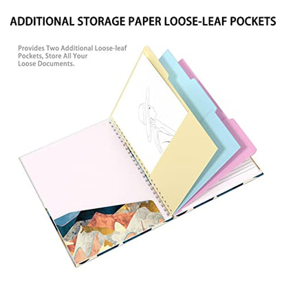 Rimilak Spiral Clipboard Folio with Refillable Lined Notepad, 14.5 x 9.8 In, Hardcover Cover with 5 Interior Pockets, Elastic Band and Pen Loop Series. Cute Stylish Clipfolio, Watercolor Sunset - color: Watercolor Sunset