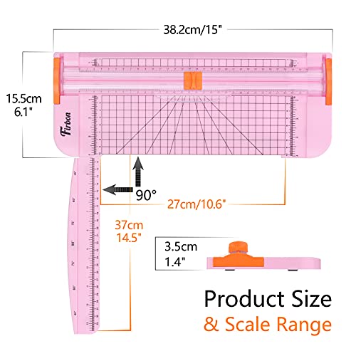 Firbon A4 Paper Cutter, 12 Inch Paper Trimmer with Extened Ruler, Pink | 12 Sheet Capacity | CM & Inch Scale | Spring-Loaded Safe Blade | Cuts Cardstock, Vinyl, Coupons, Labels & Scrapbooking Crafts - color: Pink