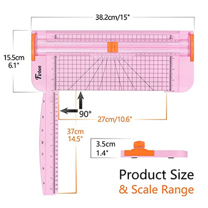 Firbon A4 Paper Cutter, 12 Inch Paper Trimmer with Extened Ruler, Pink | 12 Sheet Capacity | CM & Inch Scale | Spring-Loaded Safe Blade | Cuts Cardstock, Vinyl, Coupons, Labels & Scrapbooking Crafts - color: Pink
