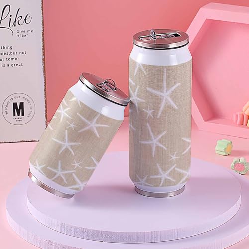 T&H XHome Ocean 14oz Stainless Steel Tumbler with Lid & Straw-Double Wall Vacuum Insulated Travel Mug Starfish Marine Life Vintage Texture Linen Water Bottle Coffee Beverage Drinks Cup - size: 14 Ounces