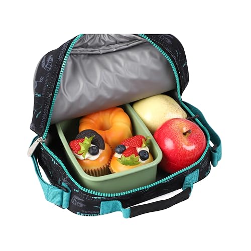 Kids Rolling Backpack for Boys, 5 PCS Cartoon Wheeled Backpack Set with Lunch Bag & Pencil Case, Durable Backpack with Wheels for School, Travel & Daily Use (Green) - color: Dinosaur Black
