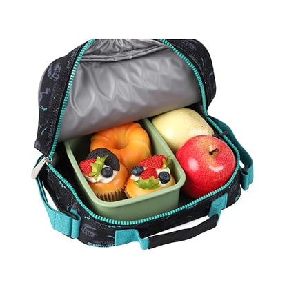 Kids Rolling Backpack for Boys, 5 PCS Cartoon Wheeled Backpack Set with Lunch Bag & Pencil Case, Durable Backpack with Wheels for School, Travel & Daily Use (Green) - color: Dinosaur Black