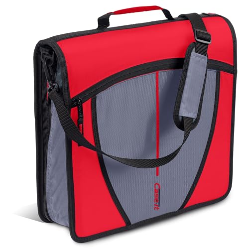 Case-it Mighty Zip Tab School Zipper Binder | 3-Inch O-Rings, 600-Sheet Capacity, 5-Subject Expanding File Folder, Multiple Pockets & Storage Organizer, Shoulder Strap | D-146 Fire Engine Red - color: E Fire Engine Red, size: 1 Pack