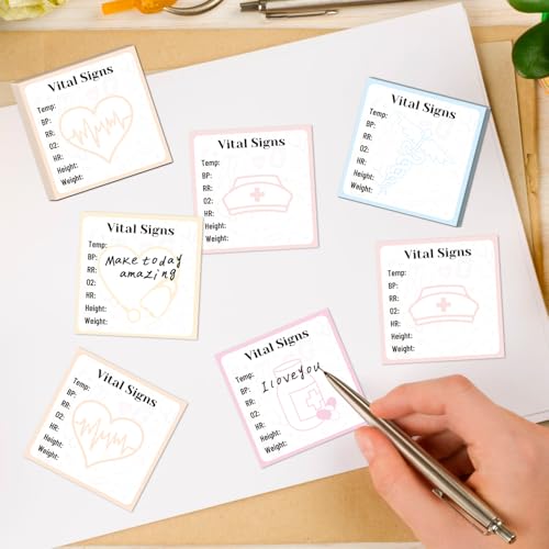 Vital Signs Sticky Notes Gifts, 9 Pack Vitals Signs Notepad 3x3 Inch, Nurse Daily Monitoring Memo Pads, Patient Health Checklist Office Hospital Supplies (450 Sheets) - style: Vital Signs