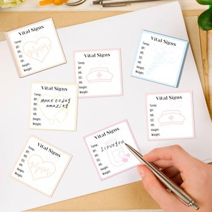 Vital Signs Sticky Notes Gifts, 9 Pack Vitals Signs Notepad 3x3 Inch, Nurse Daily Monitoring Memo Pads, Patient Health Checklist Office Hospital Supplies (450 Sheets) - style: Vital Signs