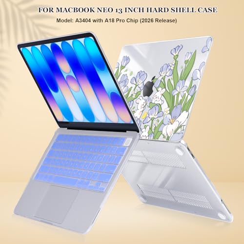 for MacBook Neo 13 inch Case 2026 A3404 Cover with A18 Pro Chip, Ultra-Thin Printed Pattern Plastic Hard Shell Case Anti-Scratch Protective Case & Keyboard Skin & Screen Film, Cute Rabbits - color: Cute Rabbits