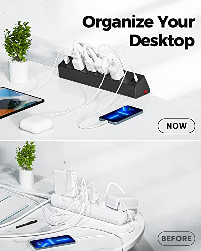 Desk Clamp Power Strip, Flat Plug Fast Charging Station, Desk Mount Surge Protector with PD 20W USB C Ports, Fit 1.7 inch Tabletop Edge Thick, Desktop Outlets for Home Office. - size: 6FT