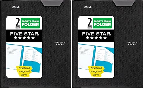 Five Star 2-Pocket Folder, Plastic Folder with Stay-Put Tabs and Prong Fasteners, Holds 8-1/2" x 11" Paper, Black (72113) (Pack of 2) - color: Black, size: 1 Count (Pack of 2)