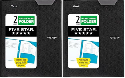 Five Star 2-Pocket Folder, Plastic Folder with Stay-Put Tabs and Prong Fasteners, Holds 8-1/2" x 11" Paper, Black (72113) (Pack of 2) - color: Black, size: 1 Count (Pack of 2)