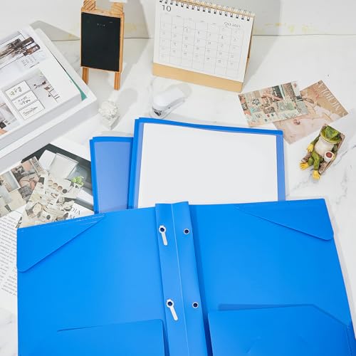 Henoyso 18 Pcs Plastic Folder with Clear Front Pocket and 3 Prong Plastic Folders with Card Slot Pocket Folders with Prongs for School Office (Blue) - color: Blue