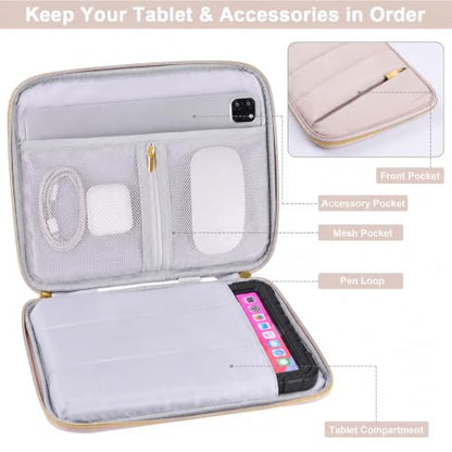 Puffy Tablet Sleeve 9-11", Fits iPad with Hard Case or Keyboard Case On | Water-repellent quilted shell, padded; iPad Air 11" & Galaxy Tab S9/S8 fit; charger & earbuds pockets, commute & travel ready - color: Puffy Khaki, size: 9-11
