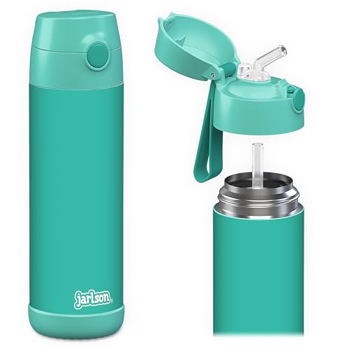 Jarlson® Kids Water Bottle CHARLI [18OZ] - Stainless Steel Thermo Bottle with Straw - Insulated, Spill Proof Waterbottle for School & Sports - Thermo Tumbler for Boys & Girls (Turquoise) - color: Turquoise 'Neo', size: 18 Ounces